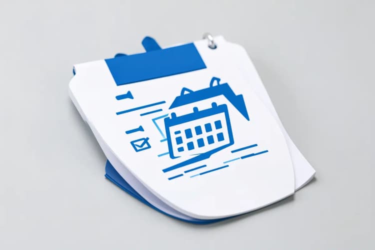 Uma lista de verificação com um ícone de calendário, indicando planejamento e organização.