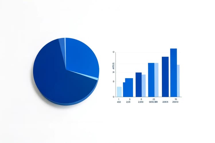 Um gráfico de pizza com um ícone de gráfico de barras, mostrando análise de dados e resultados.