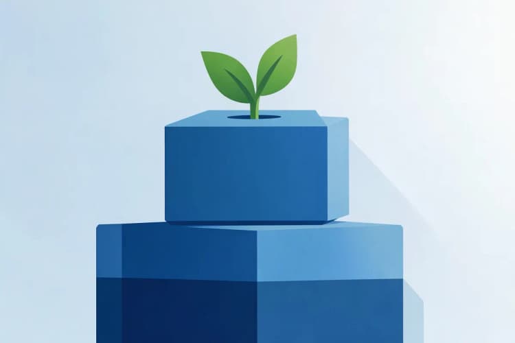 Gráfico de barras mostrando crescimento financeiro com uma planta crescendo ao lado, simbolizando o desenvolvimento de uma estratégia de marketing.