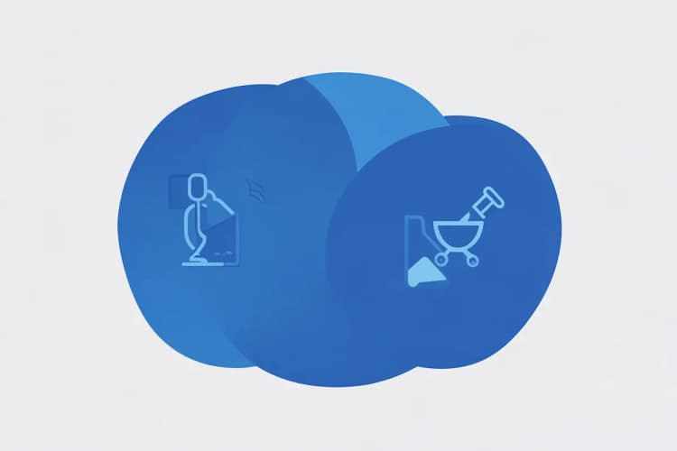 Três círculos interconectados com ícones representando diferentes tipos de posicionamento de mercado.